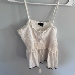 American Eagle Outfitters White Smocked Spaghetti Strap Peplum Cami